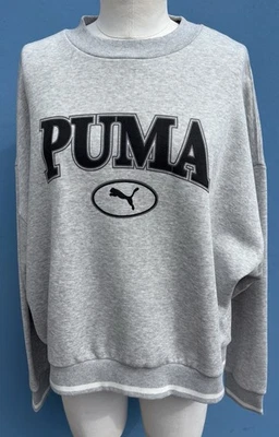 Sudadera para mujer Puma con logotipo de gran tamaño recortada gris jaspeado claro talla X/L Foto 1 de 4
