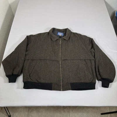 Vintage Pendleton Jacket Mens XL Brown Wool Bomber Herringbone Zip Up Lined 90s - Image 1 of 4