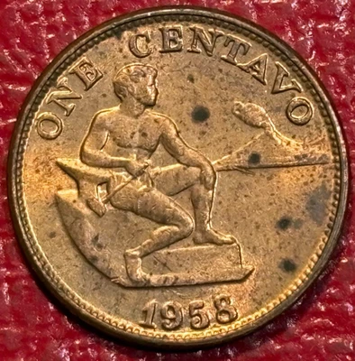 HIGH GRADE AU/UNC DETAILS (SPOTTING) 1958 US PHILIPPINES 1 CENTAVO COIN-OCT251 - Image 1 of 2