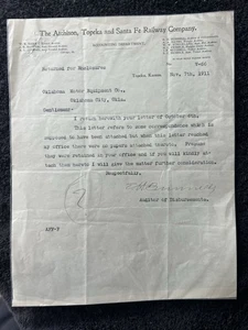 The AT&SF Railway Company Accounting Department Letter Dated 11/07/1911 - Picture 1 of 1
