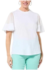 DG2 by Diane Gilman Women's Sheer Flutter-Sleeve Top White - Picture 1 of 1