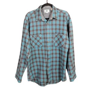 Vintage REI Wool Flannel Shirt Mens Large Tall Blue Plaid 80s Pockets Outdoors - Picture 1 of 12