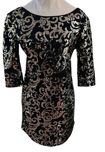 Vintage Party Minikleid schwarz gold Pailletten Gr. S GLITZER Urlaub Silvester - Bild 1 von 18