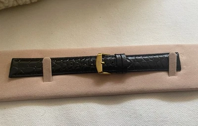 Correa de reloj Piaget de 20 mm x 18 mm de cuero negro con hebilla chapada en oro usadaNOS Foto 1 de 3