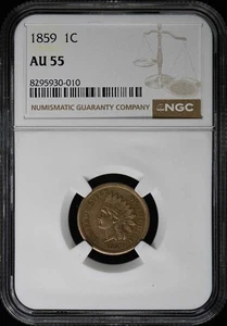1859 Copper-Nickel Indian Cent 1C NGC AU55 - Picture 1 of 4