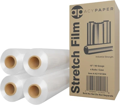 Stretch Film/Wrap 1500 Feet 80 Gauge Industrial Strength, 4 Rolls/Box 18" - Image 1 of 4