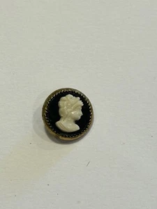 Antique Vintage Metal & Cameo Button 1/2” Black Background, Ivory Cameo . - Picture 1 of 3
