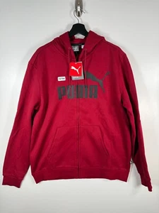 BNWT Puma Mens Full Zip Spell Out Logo Essential Fleece Hooded Jacket Red Sz XL - Picture 1 of 13