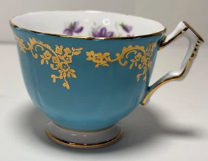 Aynsley Hellblau Gold Schnörkel und Veilchen Teetasse nur (Bone China), Vintage - Bild 1 von 8