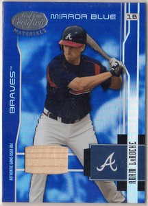2003 Leaf Cert. Materials Mirror Blue Mats. Card #15 Adam LaRoche Bat/100
