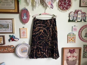 00's Ralph Lauren equestrian silk chain print low rise pleated skirt - Picture 1 of 7