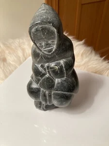 Vintage Inuit- Eskimo Soapstone Carving Sculpture (From Canada) -Woman Sewing - Picture 1 of 4