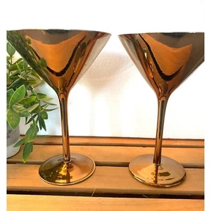 Copper Tone Martini Glasses 8 Ounce Metallic Elegant Set of 2 - Picture 1 of 7