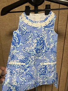 EUC Lilly Pulitzer Girls 2 Dress Blue Sea Turtle Turtley Awesome Classic Shift - Picture 1 of 9