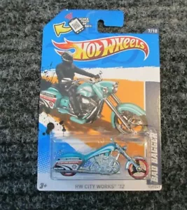 Hot Wheels 2012 HW City Works Bad Bagger Moto Bici Blu Verde Teal - Foto 1 di 3