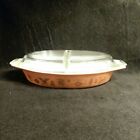 Pyrex Early American Serving Bowl Oval Divided Dish Lid 1.5 Qt Brown Gold Eagle