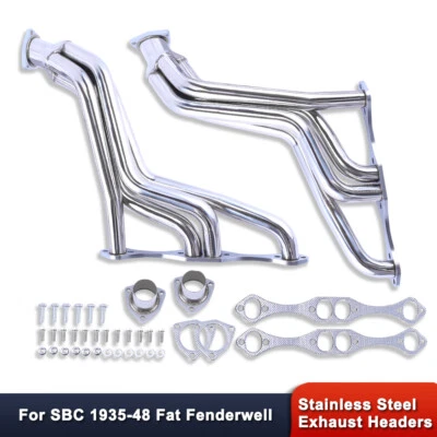 Cabezales de acero inoxidable Fat Fenderwell para Chevy Small Block 265-400 V8 1935-1948 Foto 1 de 4