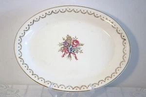 EDWIN KNOWLES GOLD RIBBON SWAG FLOWER BOUQUET Oval Ham Turkey Serving Platter - Picture 1 of 6