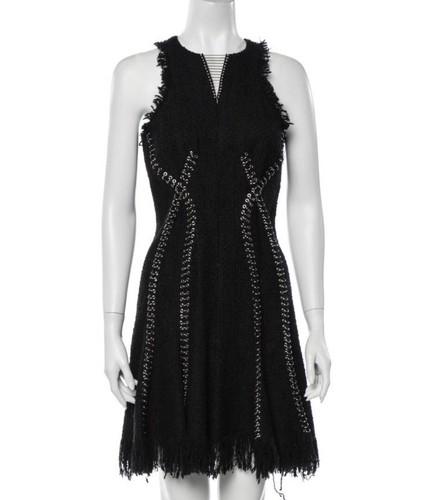 $1995 ALEXANDER WANG ABITO NERO SENZA MANICHE DETTAGLI IN METALLO TAGLIA S US 4