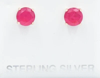 LAB CREATED 2.18 Cts RUBY STUD EARRINGS 925 Sterling Silver - Rose Finish- NWT - Image 1 of 3
