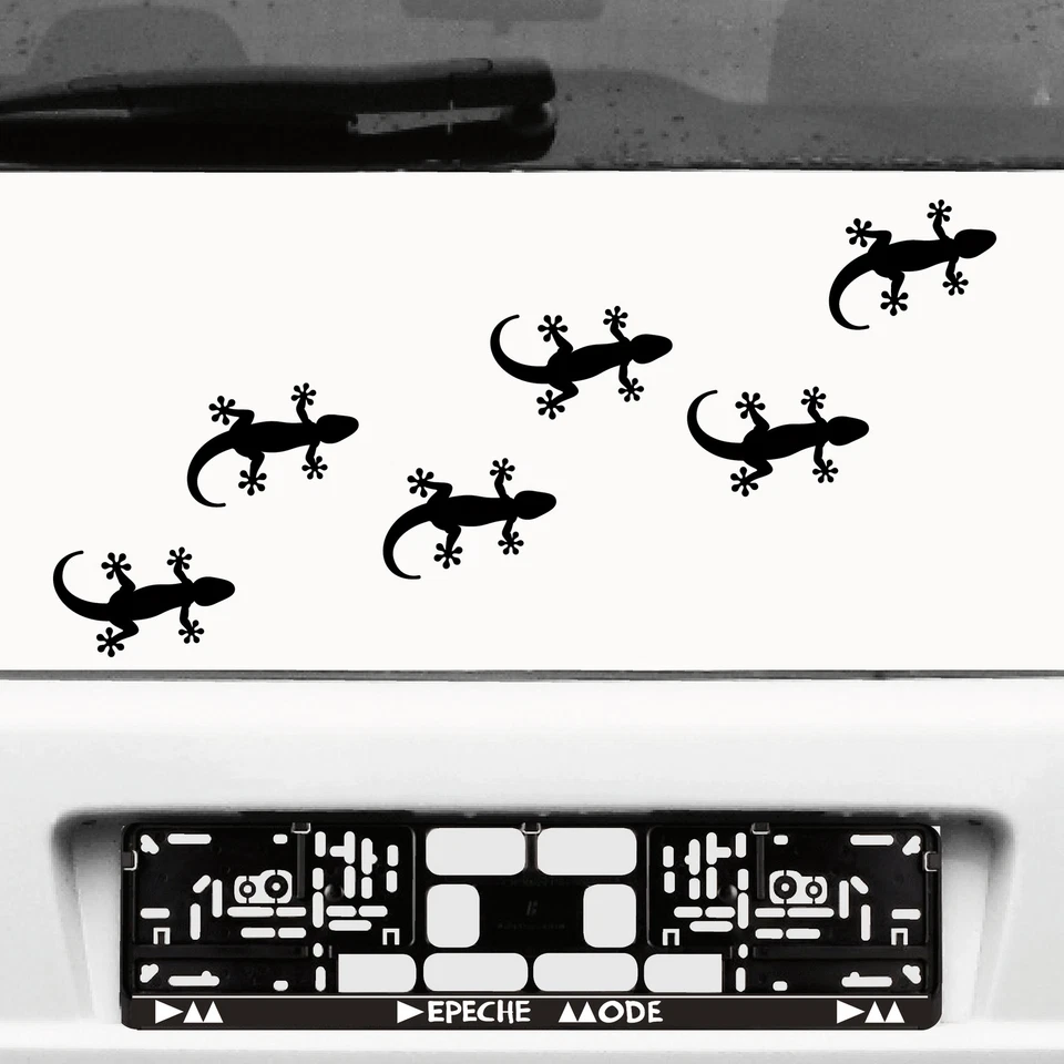 GREENIT 6 Stück 10cm schwarz Gekko Gecko Echse Auto Aufkleber Tattoo die cut Deko Folie