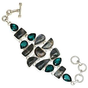 Moss Agate Chrome Diopside Gemstone Women's 925 Silver Jewelry Bracelets 7-8 ''