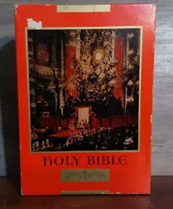 Holy Bible Papal Edition 1951 Red Leather Catholic Press Original Box - Picture 1 of 13