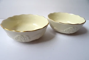 Lenox Vintage Ivory Rose Blossom Porcelain Bowls (Set of 2) Scalloped Gold Rim - Picture 1 of 4