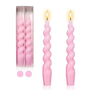 Short Taper Candle Pink Candlesticks -7 Inches Spiral Tapered Candles Small T... - Picture 1 of 8