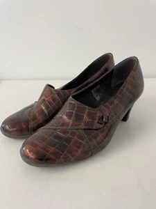 The Flexx Leather Shoes Brown Croc Print Enclosed Heel Comfort Size 3.5 36 - Picture 1 of 12