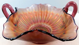 Fenton Amethyst Carnival Glass Bowl Bonbon Dish Handles Stippled Rays Ruffled - Picture 1 of 6