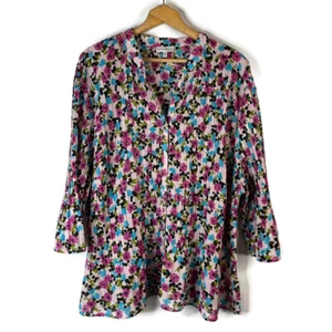 Fashion Bug Womens Button Up Top Size 4X Sheer Pink Floral Pleated Bell Sleeves - Picture 1 of 10