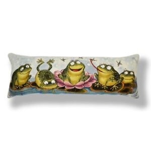 14"x35" Funny Frogs Tapestry Pillow Cover - Happy Toads Couch Pillowcase