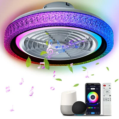 TCFUNDY 20" Smart Ceiling Fan with Light Alexa Google Control +Bluetooth Speaker - Image 1 of 4