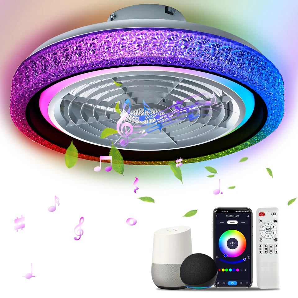 TCFUNDY 20" Smart Ceiling Fan with Light Alexa Google Control +Bluetooth Speaker - Image 1 of 4