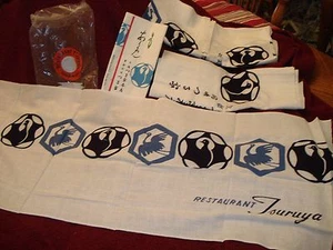 Lot 3-Japanese Restaurant Tsuruya Cloth /Birds/ Characters/cotton Runner 38"x13" - Picture 1 of 6