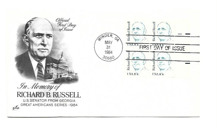 1853 10c Richard B. Russell ArtCraft plate block FDC - Image 1 of 1