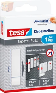 6x Tesa Powerstrips Tapete Putz Klebenägel Klebepad 1 kg Haftkraft doppelseitig - Bild 1 von 6