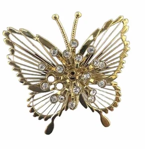 Spilla farfalla vintage MONET tono oro e strass trasparenti - Foto 1 di 6