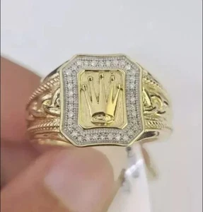 1.00Ct Round Lab Created Diamond Men's Crown Wedding Ring 14K Yellow Gold Plated - Picture 1 of 4