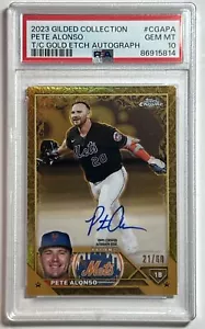 2023 Topps Gilded Chrome Pete Alonso Gold Etch Refractor Auto /60 PSA 10 Mets - Picture 1 of 2