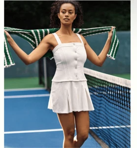 Anthropologie White Tennis Mini Dress NWT Sleeveless Pleated XS Button Up Preppy - Picture 1 of 13