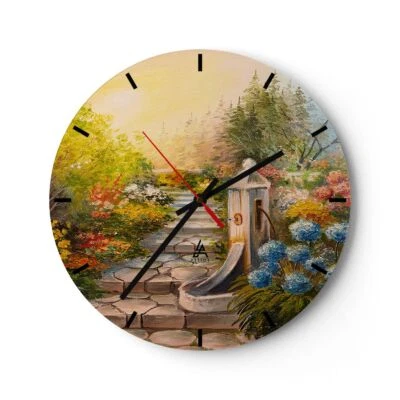 Orologio da Parete in Vetro 30x30cm giardino fiori estate Moderno Silenzioso - Immagine 1 di 4
