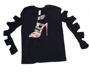 American Apparel girls slashed arm studded high heel shoe long sleeve top 8 - Picture 1 of 2