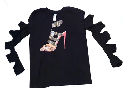 Sapato de salto alto American Apparel feminino braço cortado cravejado manga longa top 8 - Imagem 1 de 2