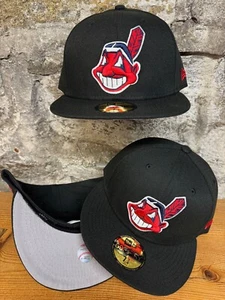 Cleveland Indians Wahoo New Era Fitted Club 59Fifty Plain Classic Solid BLACK - Picture 1 of 4