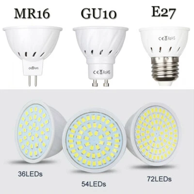 10X LED Bulbs Spotlight 3W 5W 7W MR16 GU10 E27 2835 SMD Bright Lamp 220V 12V 24V - Image 1 of 4