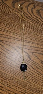 Thin Gold Plated Chain With Plastic Black Pendant Fashion Jewelry Women's - Picture 1 of 5