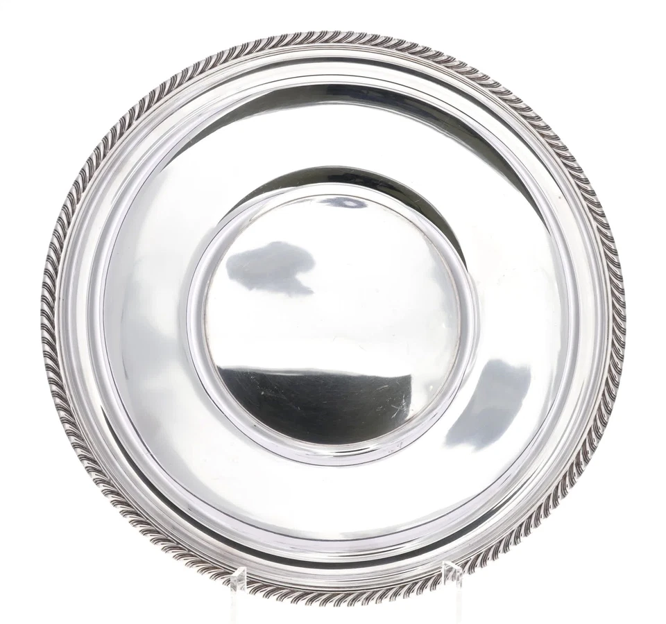 Plato sándwich con borde de cuerda Gorham de plata de ley placa base de cena años 40 vintage Foto 1 de 4