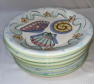 Bella Ceramica Delray Nautical Sea Shell 10.5” Plate Set Of 6. - Picture 1 of 8